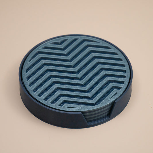 Teal Blue Coasters Chevron Pattern Round