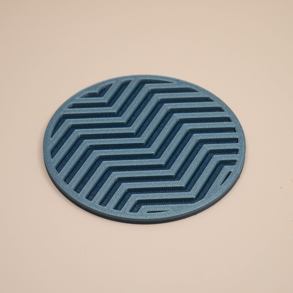 Teal Blue Coasters Chevron Pattern Round