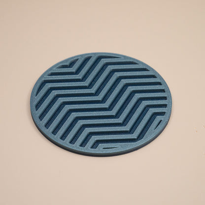 Teal Blue Coasters Chevron Pattern Round