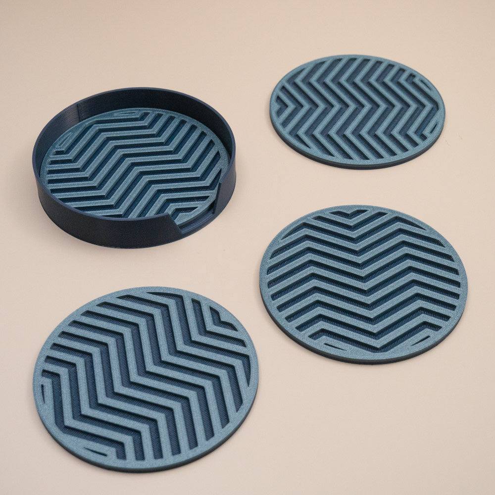Teal Blue Coasters Chevron Pattern Round