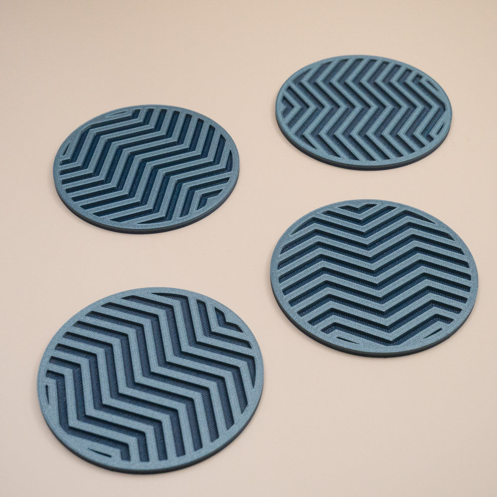 Teal Blue Coasters Chevron Pattern Round