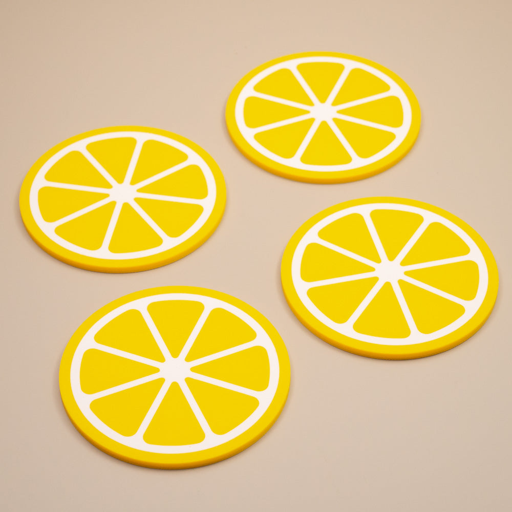 Lemon Yellow Coasters Citrus Fruit Design
