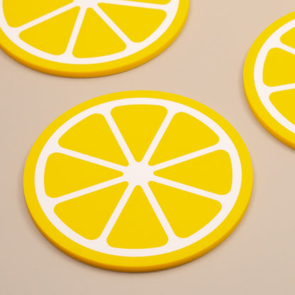 Lemon Yellow Coasters Citrus Fruit Design