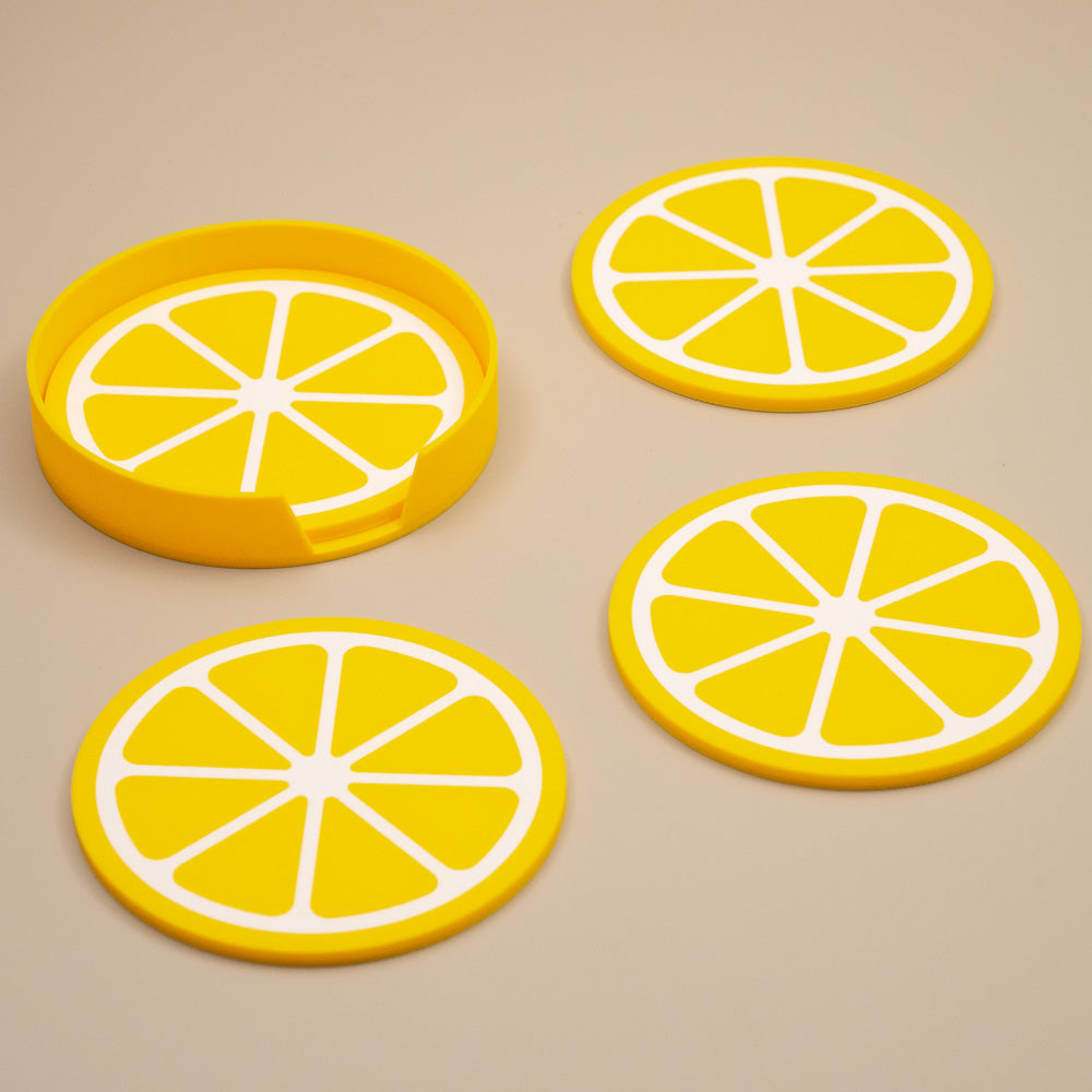 Lemon Yellow Coasters Citrus Fruit Design
