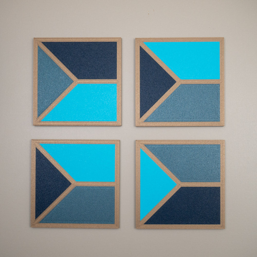 Blue Geometric Coasters - Teal, Navy, Aqua with Gold Border - Set of 4 or 8