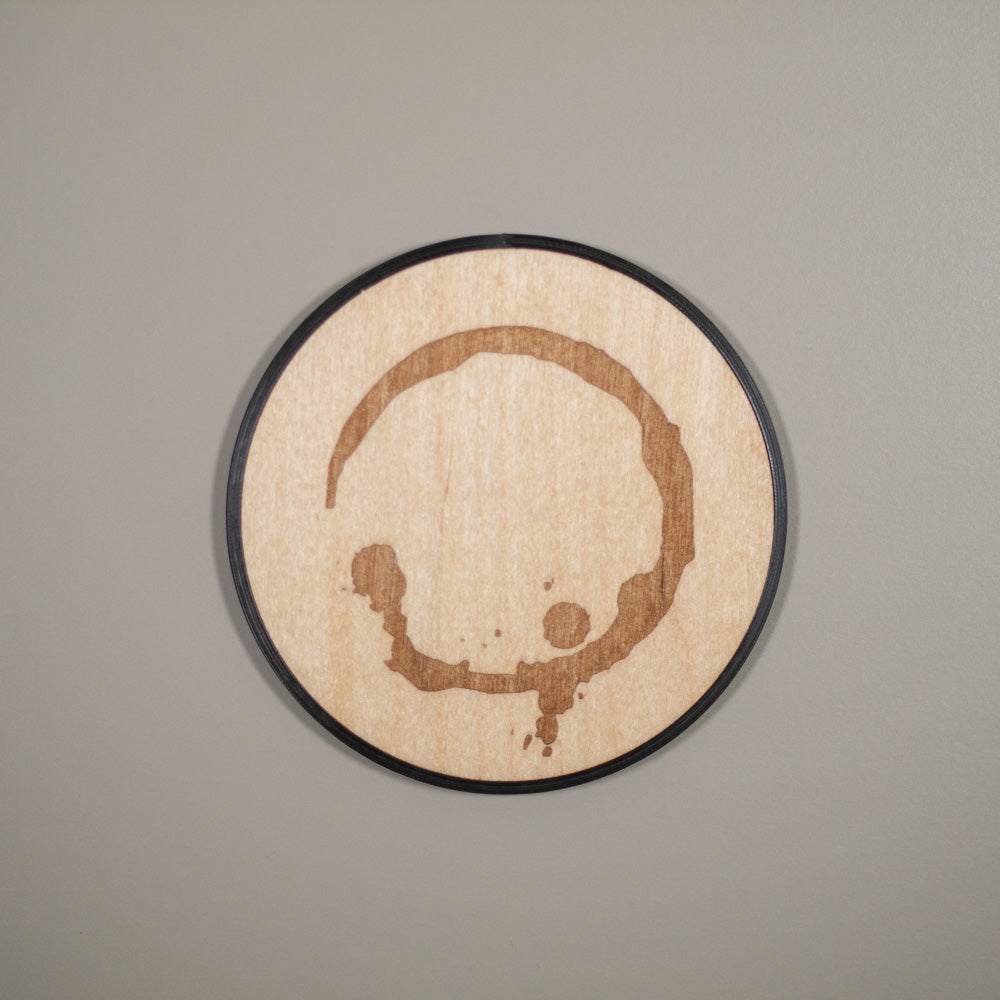 Coffee Stain Coaster: Fake Coffee Stain, Engraved Wooden Coaster