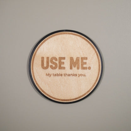 Coffee Stain Coaster: Fake Coffee Stain, Engraved Wooden Coaster