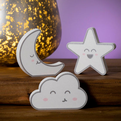 Cute Cloud Moon and Star Ornaments - Nursery Decor - Cute Kawaii Faces - Vantage 3D Prints