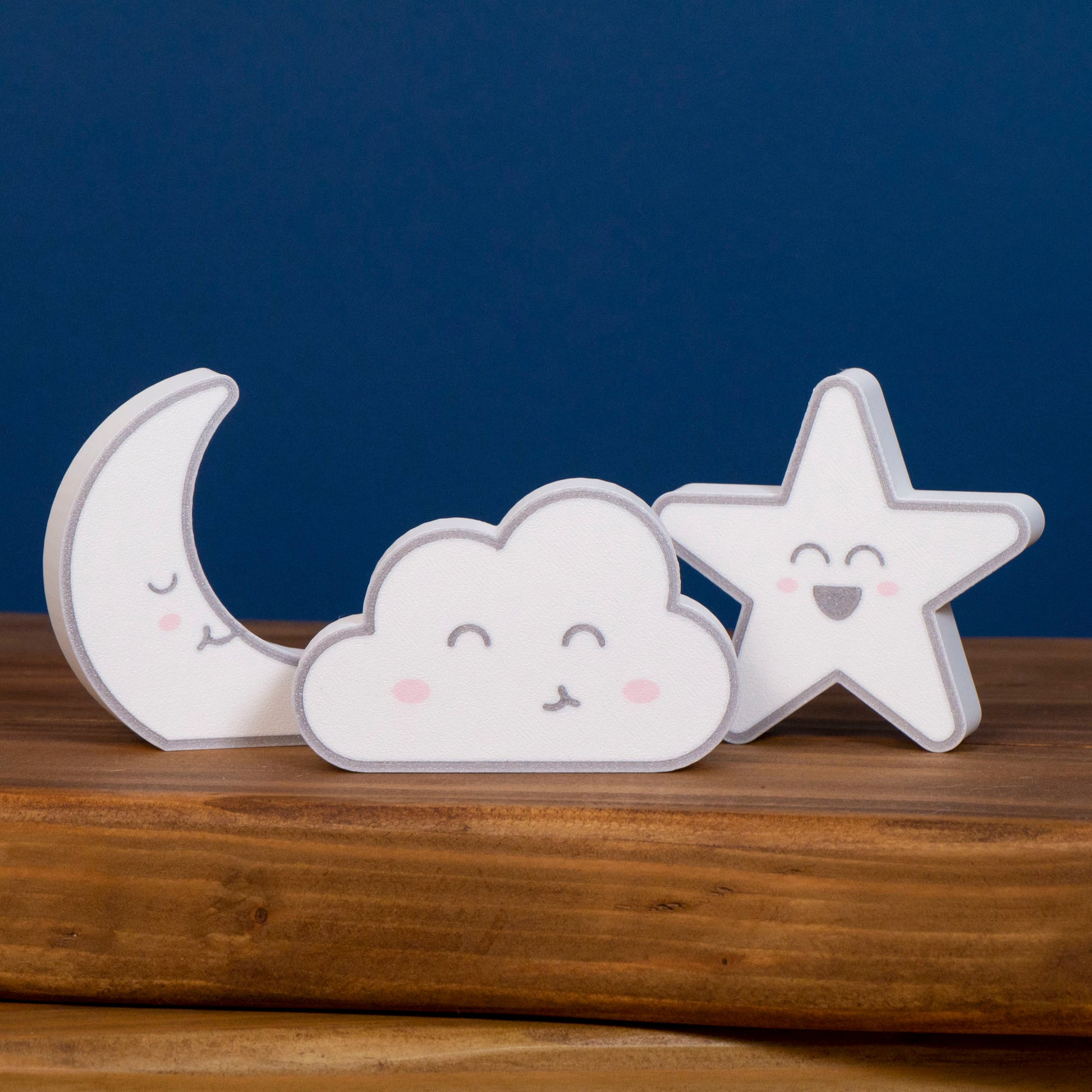 Cute Cloud Moon and Star Ornaments - Nursery Decor - Cute Kawaii Faces - Vantage 3D Prints