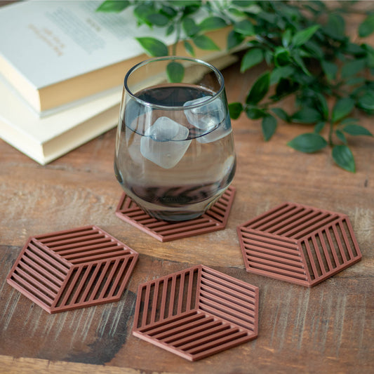 Copper Colour - Geometric Cube Coasters - 4 or 8 Pack