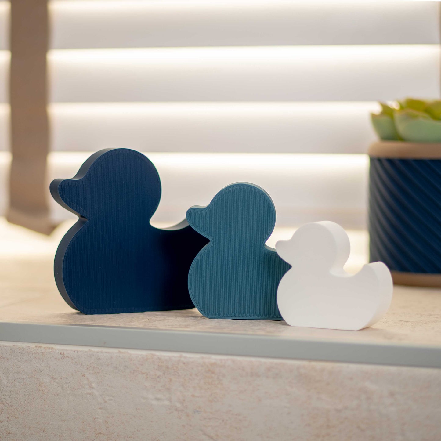Duck Bathroom Ornament - Navy Blue, Teal, White - Bathroom Ornaments - Set of 3