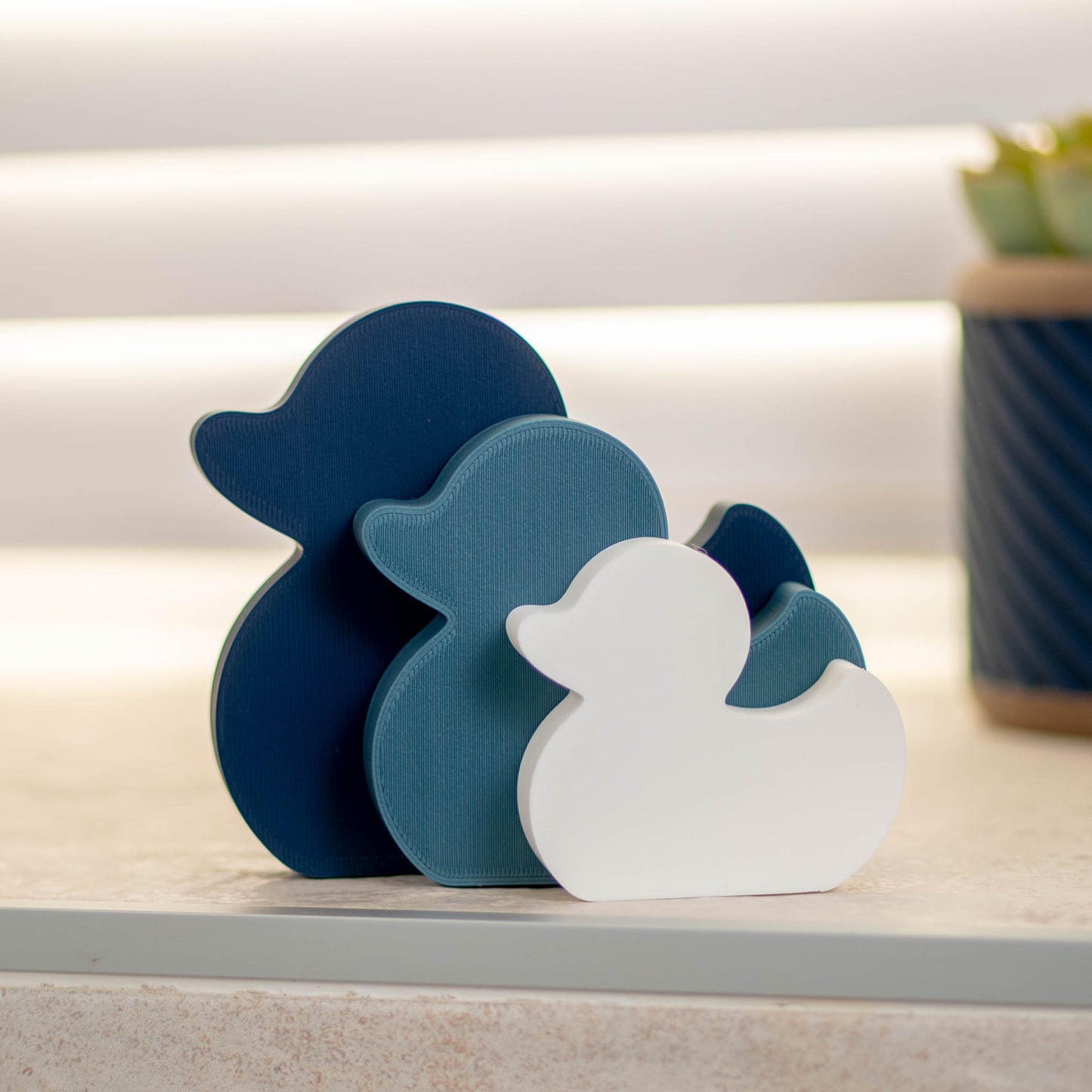 Duck Bathroom Ornament - Navy Blue, Teal, White - Bathroom Ornaments - Set of 3
