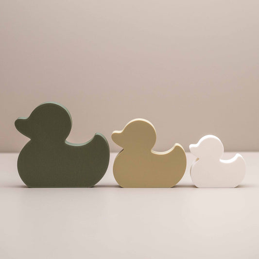 Duck Bathroom Ornament - Olive Green / Sage Green / White - Bathroom Ornaments - Set of 3
