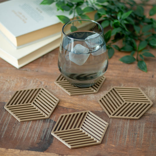 Gold - Geometric Cube Coasters - 4 or 8 Pack