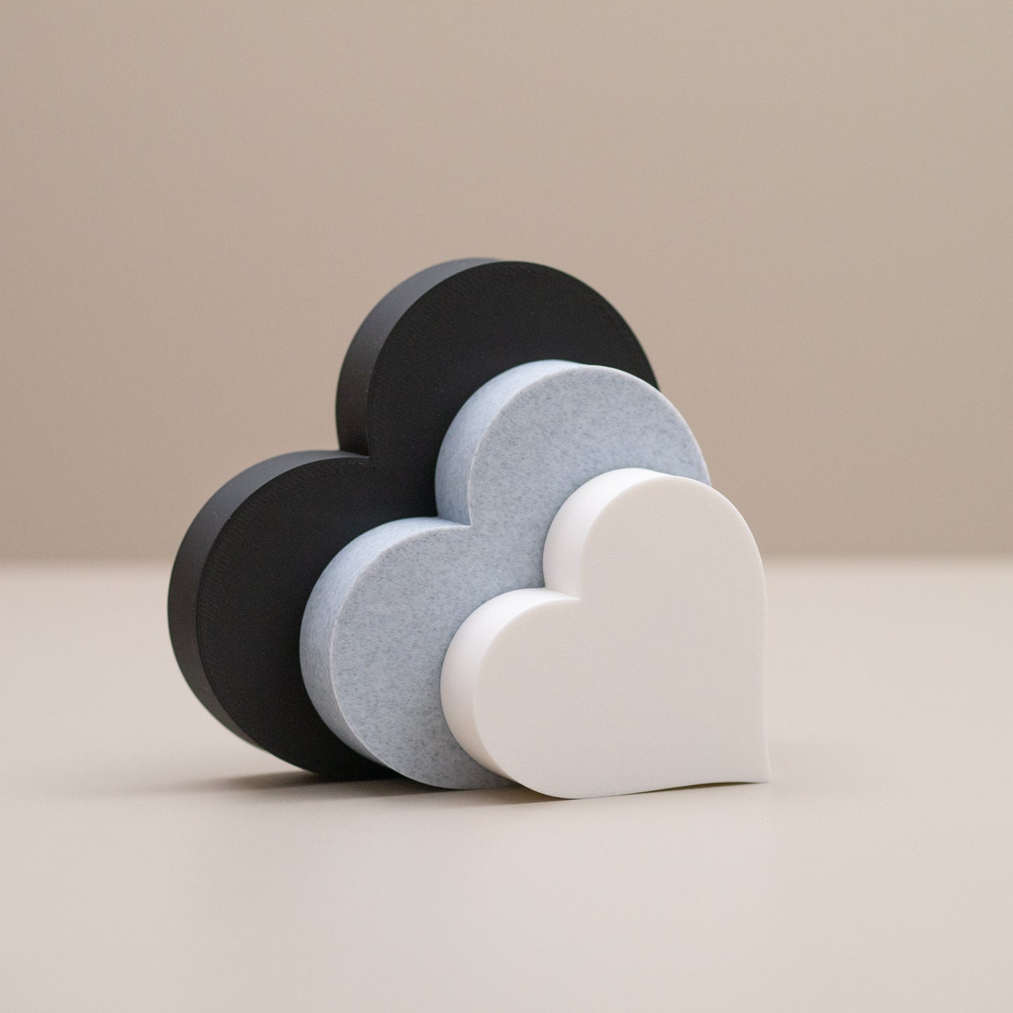 Love Heart Ornaments - Set of of 3 - Black, Stone and White