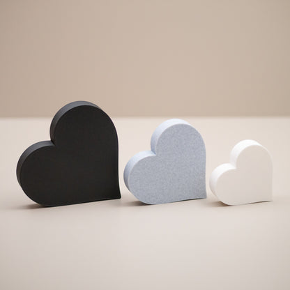 Love Heart Ornaments - Set of of 3 - Black, Stone and White