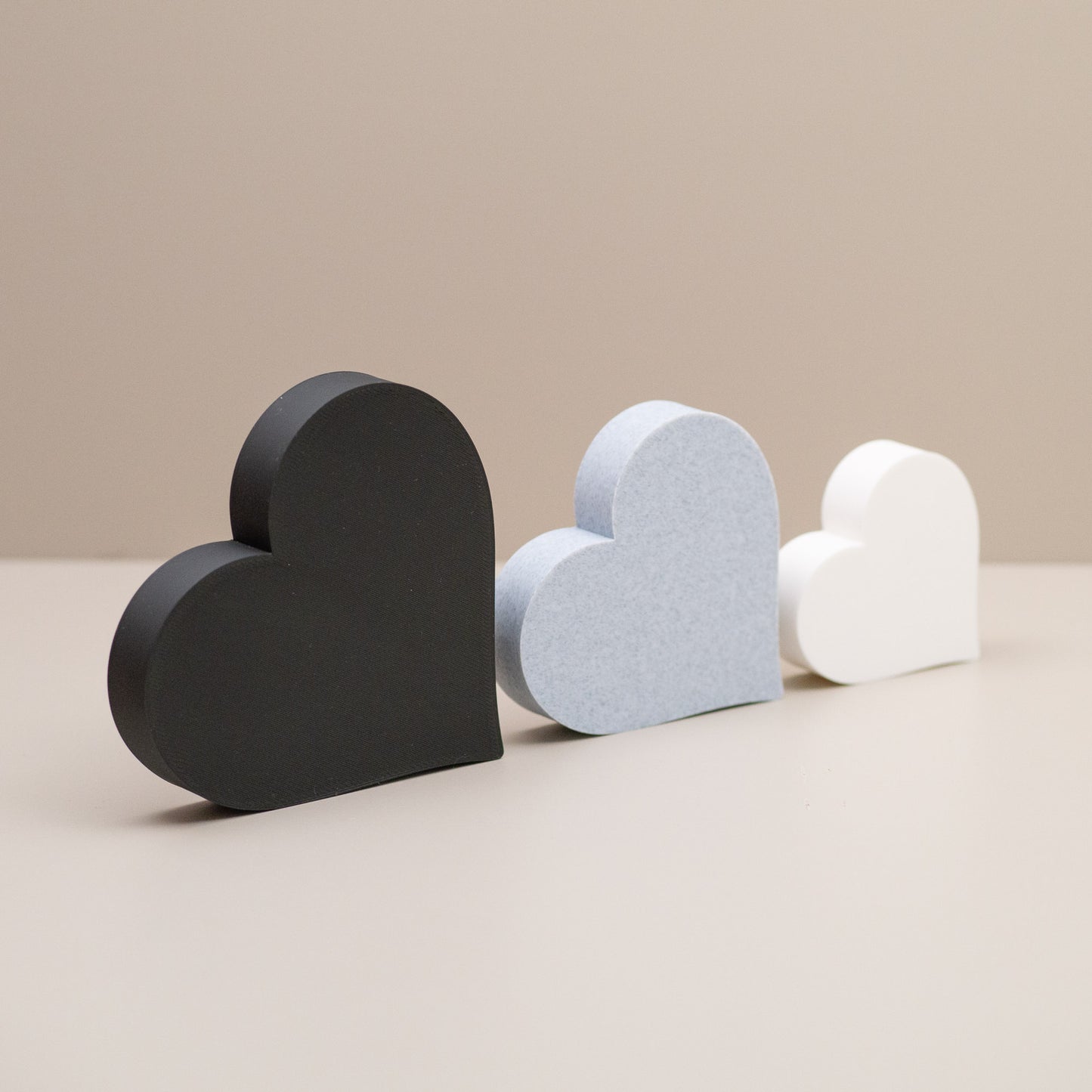 Love Heart Ornaments - Set of of 3 - Black, Stone and White