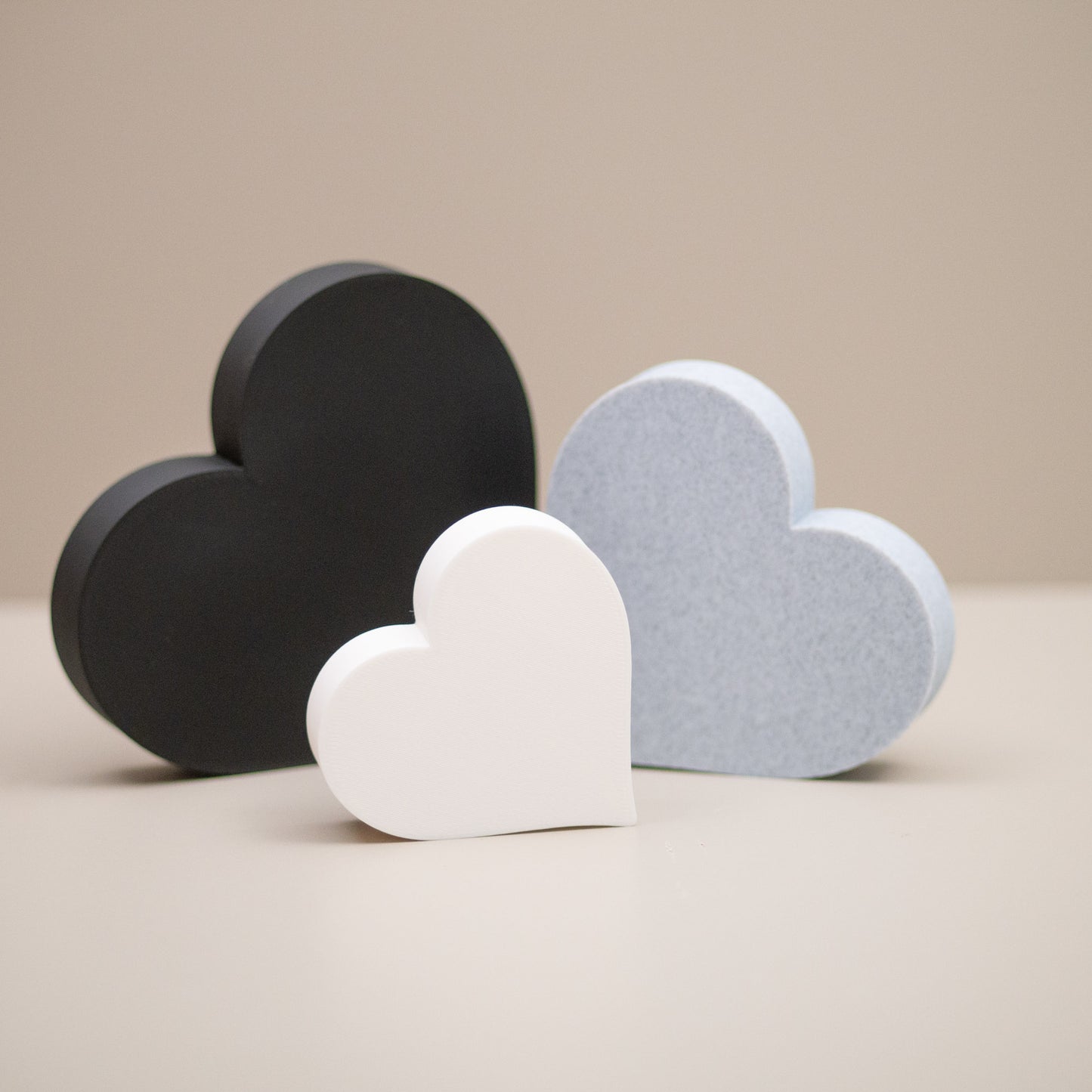 Love Heart Ornaments - Set of of 3 - Black, Stone and White