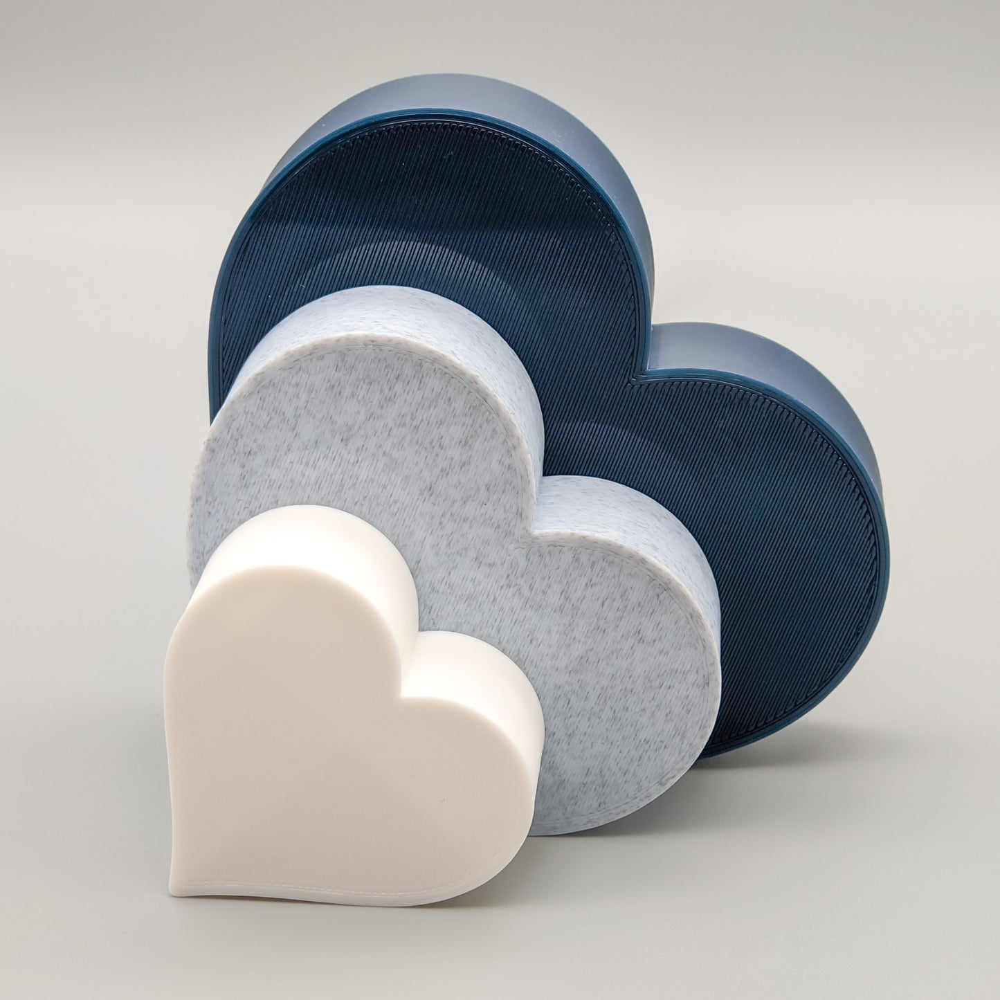 Freestanding Love Heart Ornaments - Navy Blue, Stone and White - Set of 3 Hearts - Vantage 3D Prints