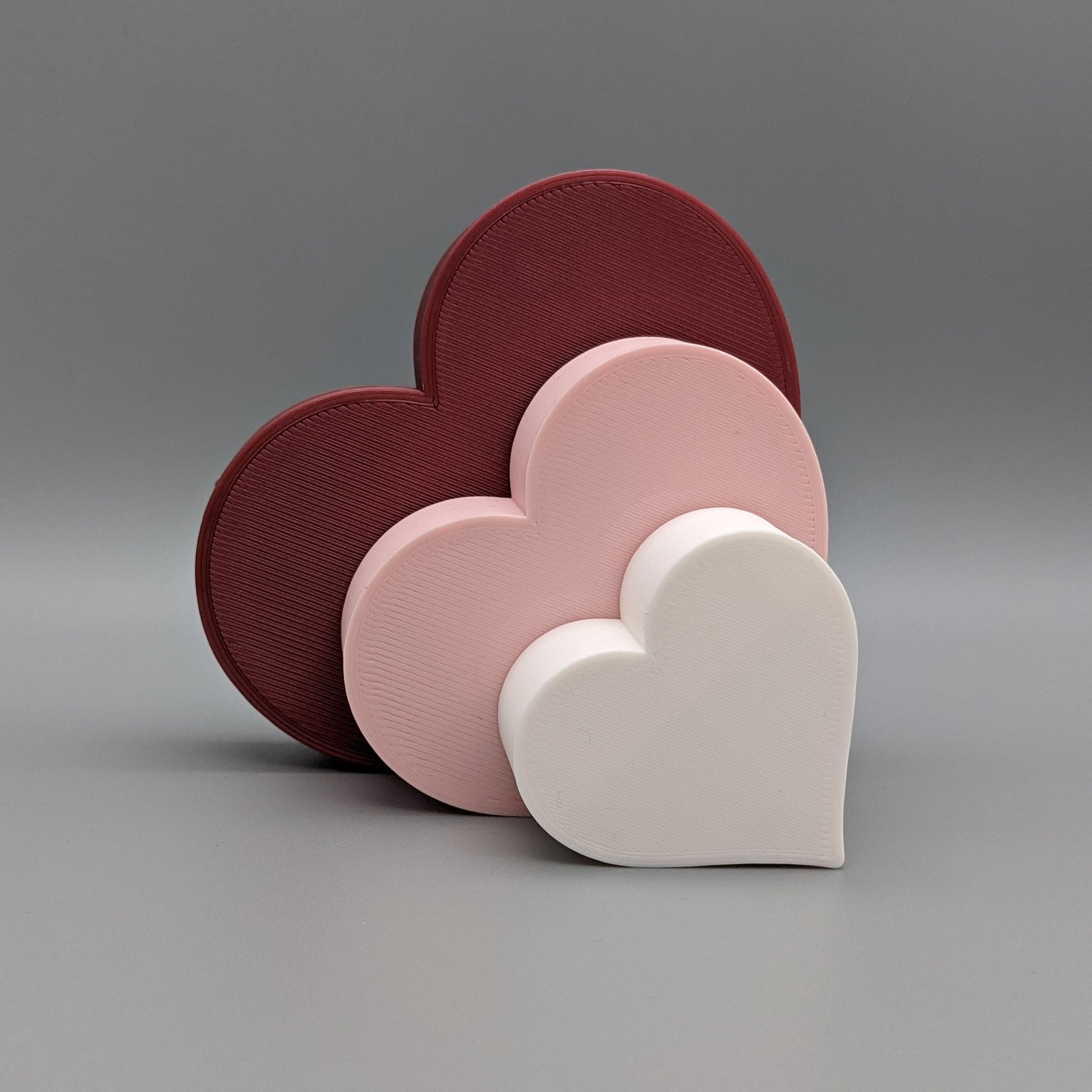 Freestanding Love Heart Ornaments - Plum, Blush Pink and White - Set of 3 Hearts - Vantage 3D Prints