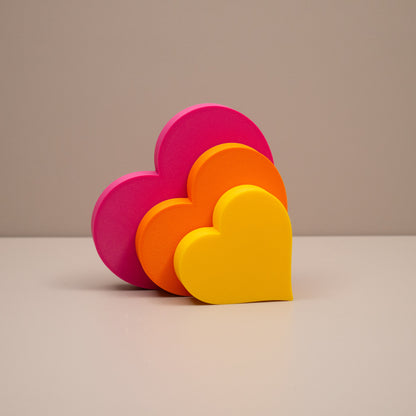 Love Heart Ornaments - Set of of 3 - Hot Pink, Orange and Yellow