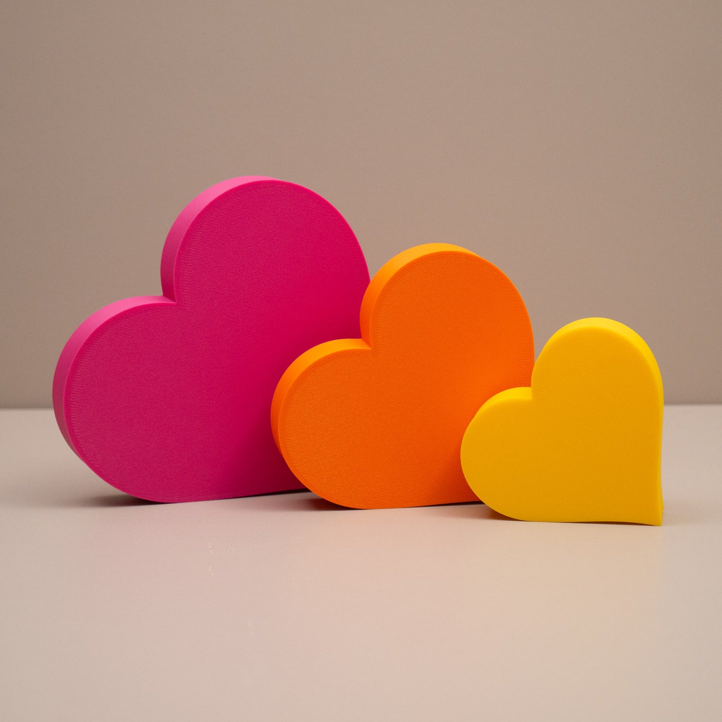 Love Heart Ornaments - Set of of 3 - Hot Pink, Orange and Yellow