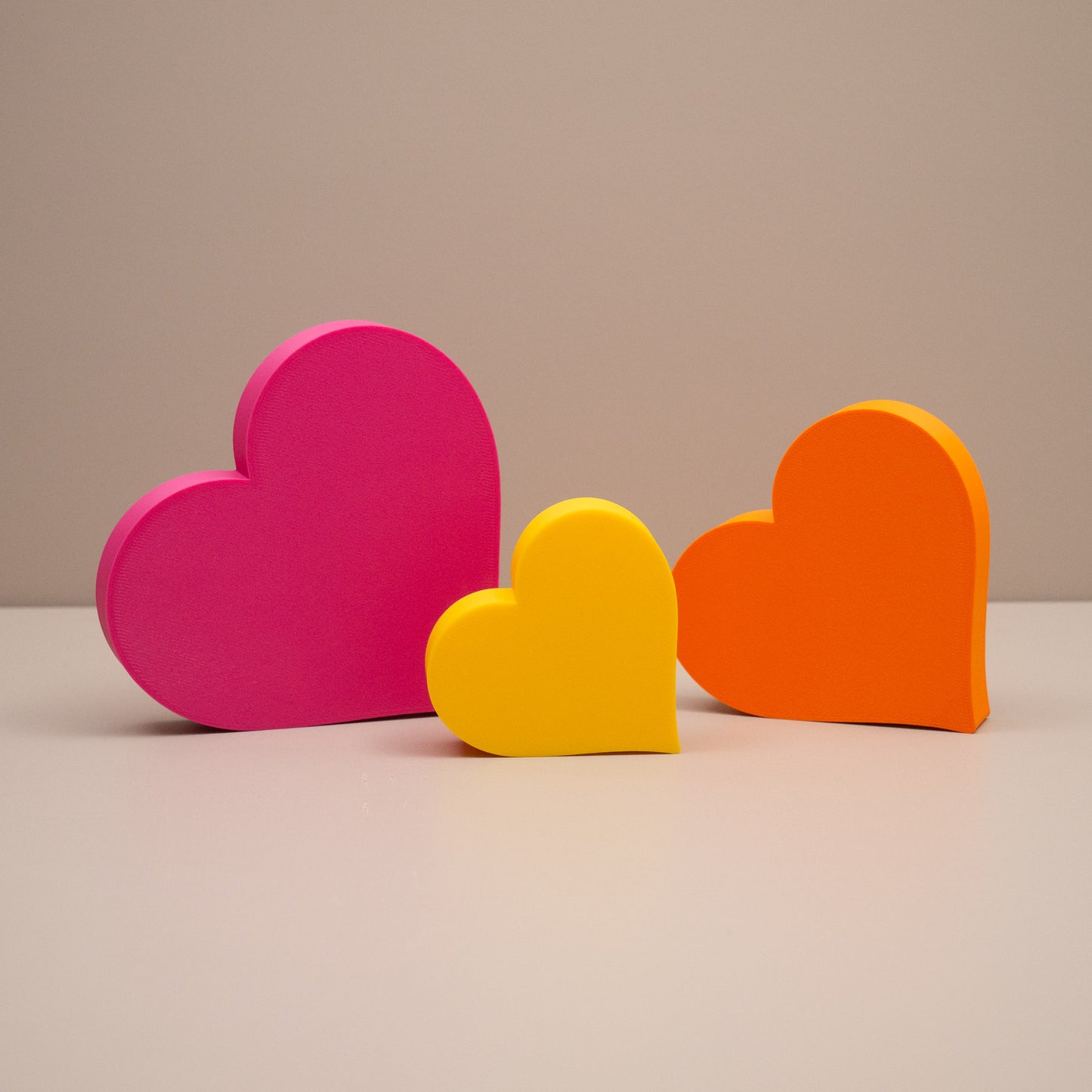 Love Heart Ornaments - Set of of 3 - Hot Pink, Orange and Yellow