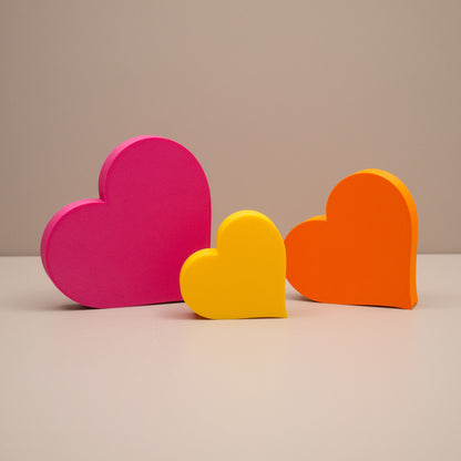 Love Heart Ornaments - Set of of 3 - Hot Pink, Orange and Yellow