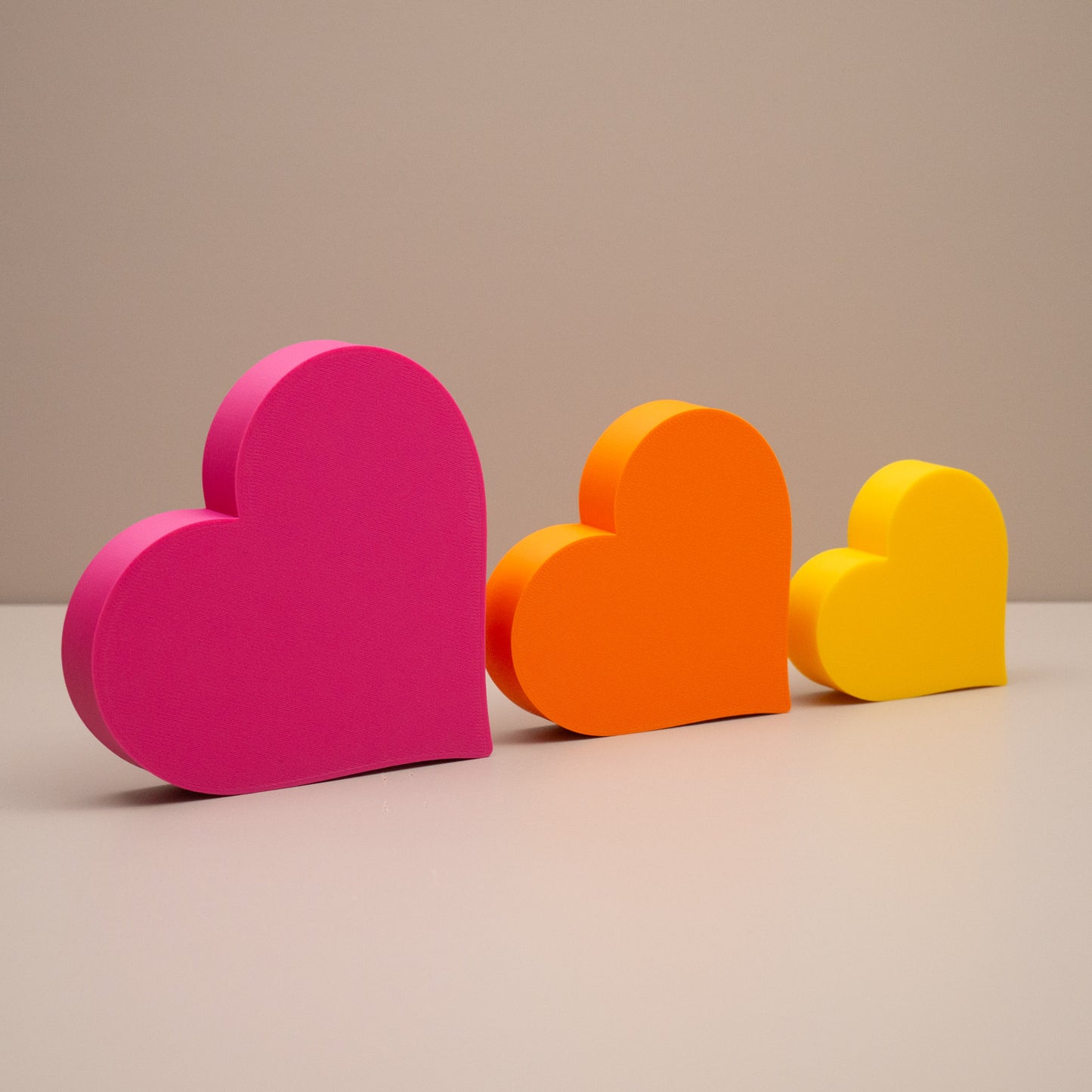 Love Heart Ornaments - Set of of 3 - Hot Pink, Orange and Yellow