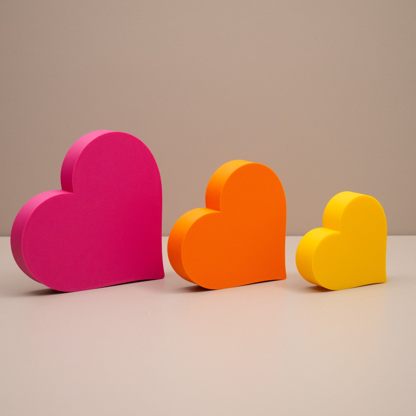 Love Heart Ornaments - Set of of 3 - Hot Pink, Orange and Yellow