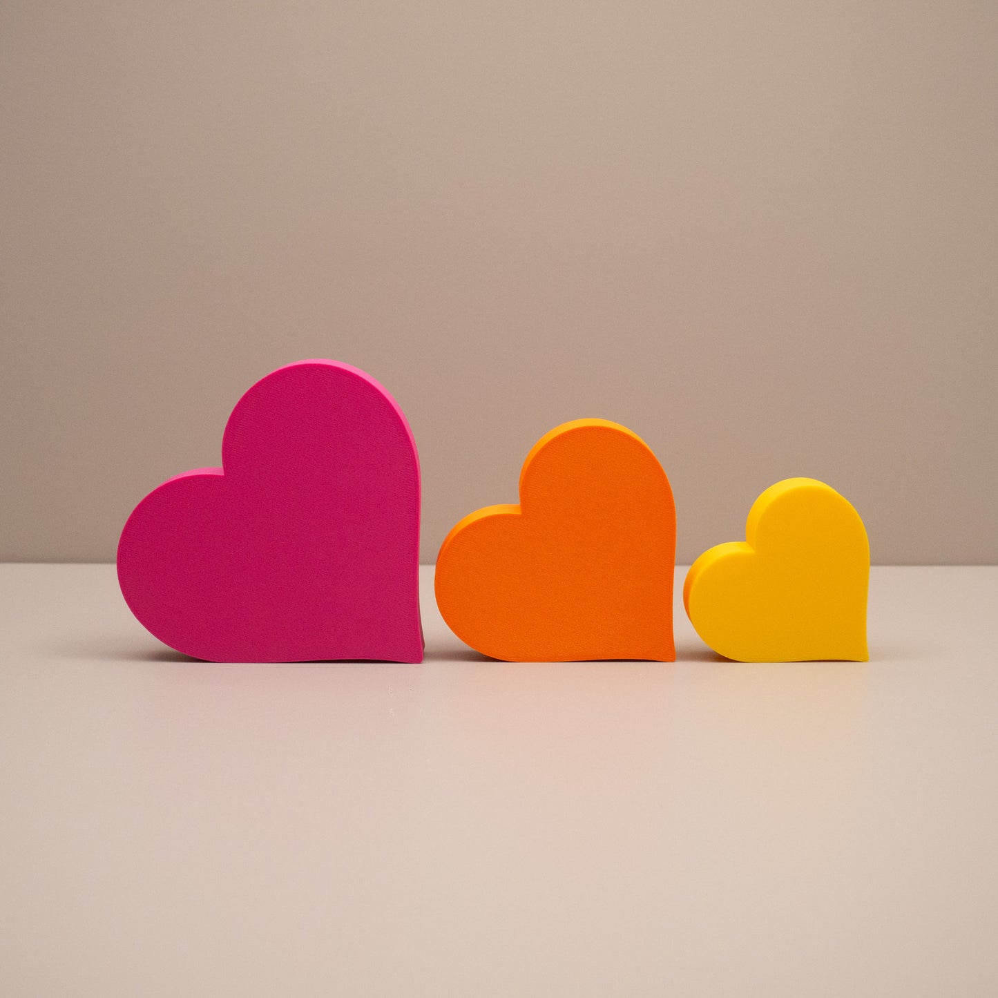 Love Heart Ornaments - Set of of 3 - Hot Pink, Orange and Yellow