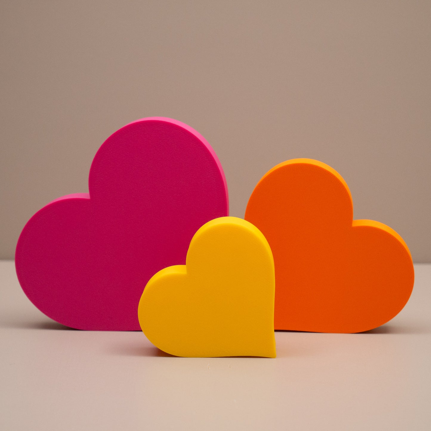 Love Heart Ornaments - Set of of 3 - Hot Pink, Orange and Yellow