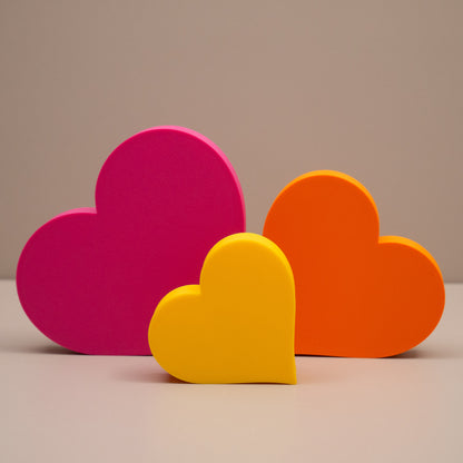 Love Heart Ornaments - Set of of 3 - Hot Pink, Orange and Yellow
