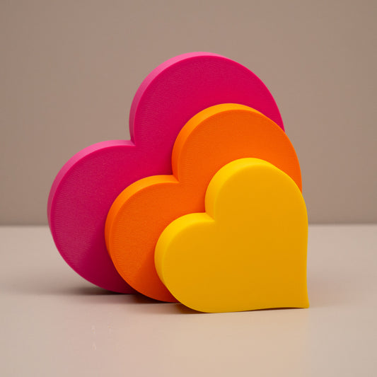 Love Heart Ornaments - Set of of 3 - Hot Pink, Orange and Yellow