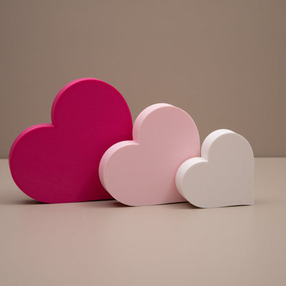 Love Heart Ornaments - Set of of 3 - Hot Pink, Baby Pink and White