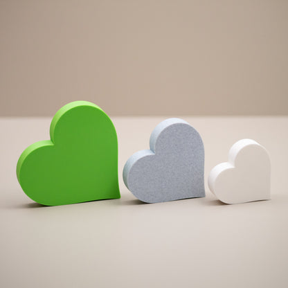 Love Heart Ornaments - Set of of 3 - Lime Green, Stone and White