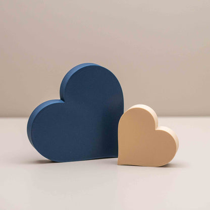 Love Heart Ornaments - Set of of 2 - Navy Blue and Beige
