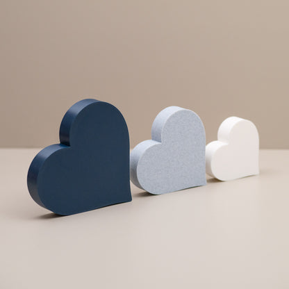 Love Heart Ornaments - Set of of 3 - Navy Blue, Stone and White