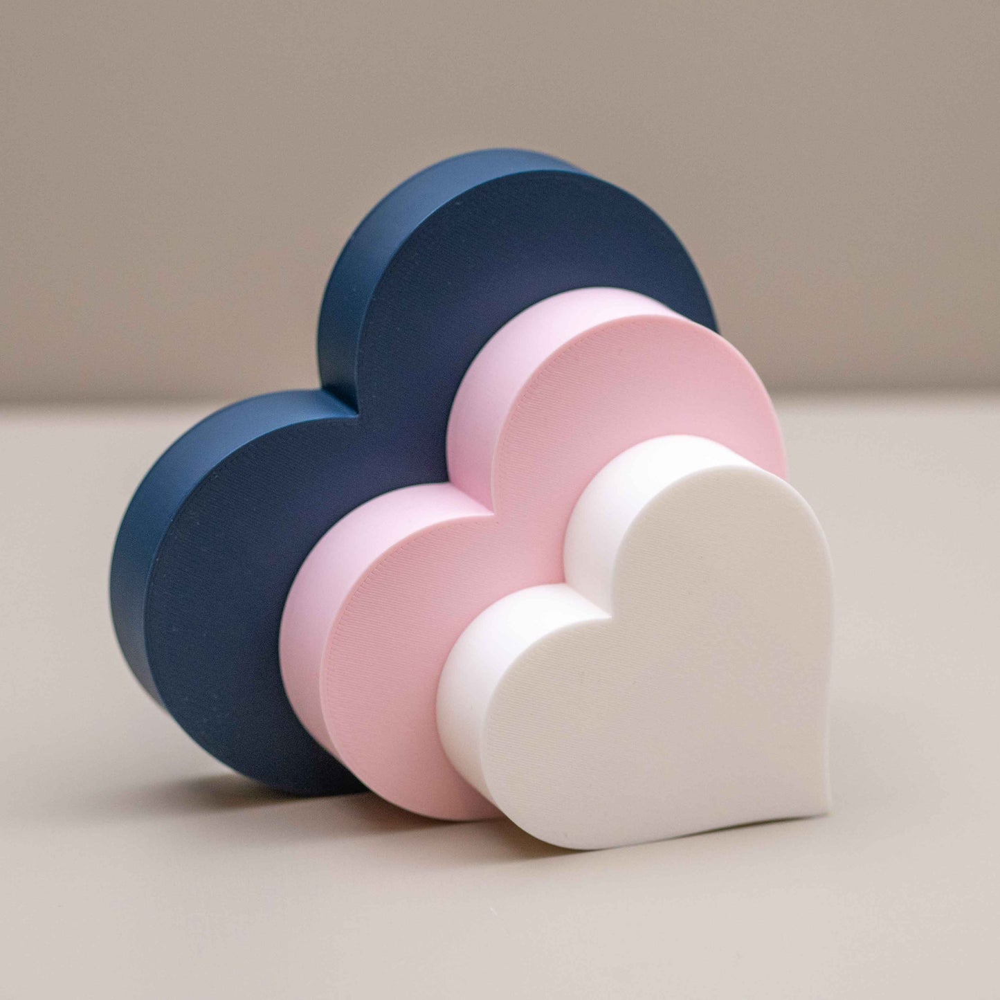 Love Heart Ornaments - Set of of 3 - Navy Blue, Pink and White