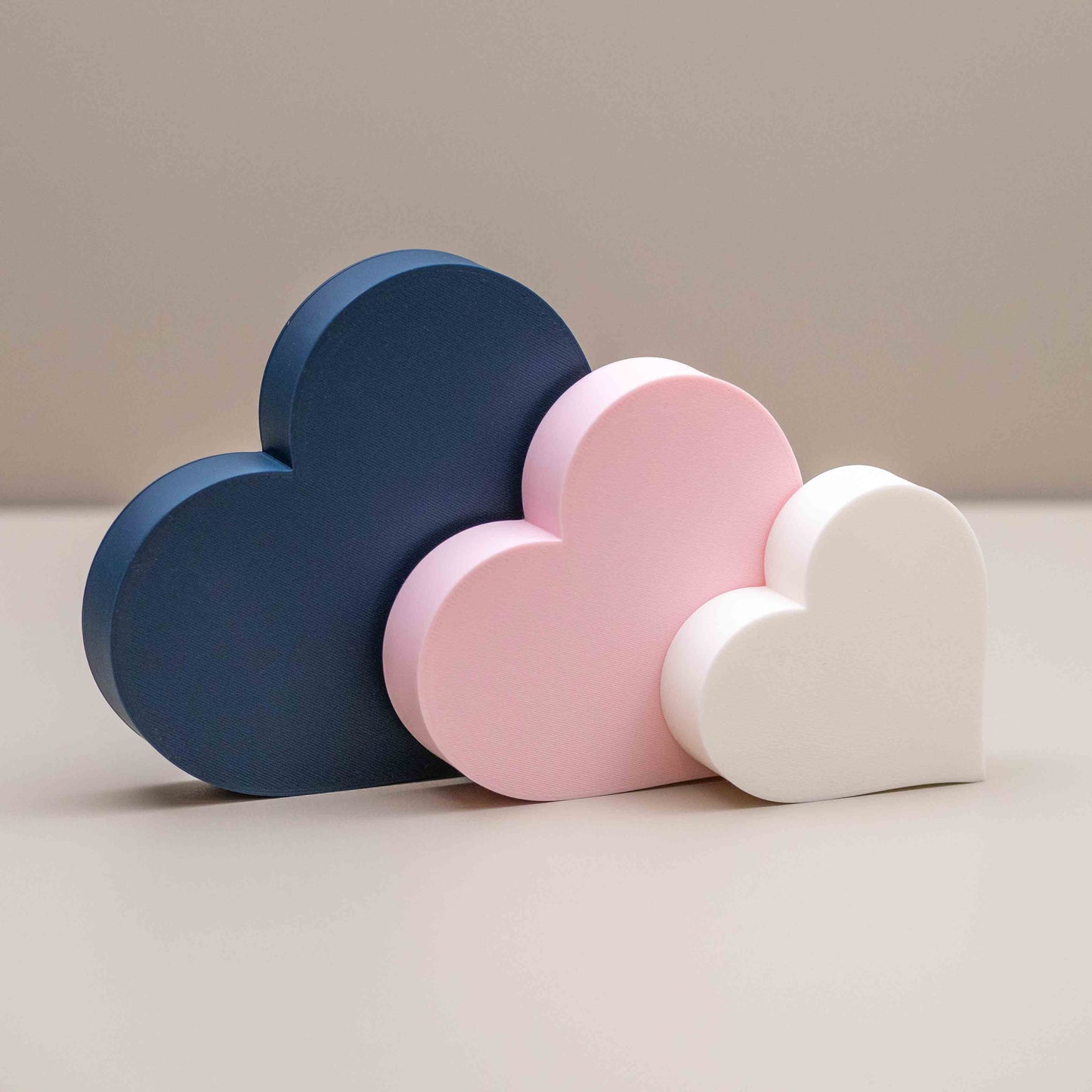 Love Heart Ornaments - Set of of 3 - Navy Blue, Pink and White