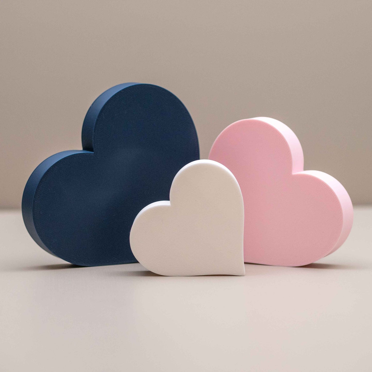 Love Heart Ornaments - Set of of 3 - Navy Blue, Pink and White