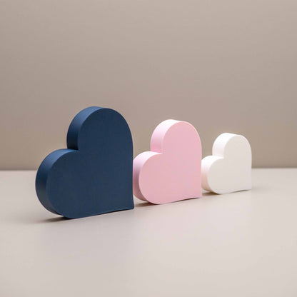 Love Heart Ornaments - Set of of 3 - Navy Blue, Pink and White