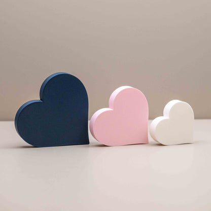Love Heart Ornaments - Set of of 3 - Navy Blue, Pink and White