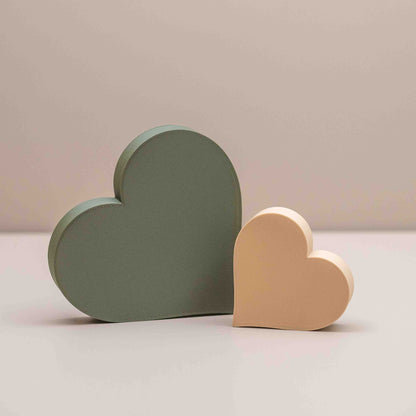 Love Heart Ornaments - Set of of 2 - Olive Green and Beige