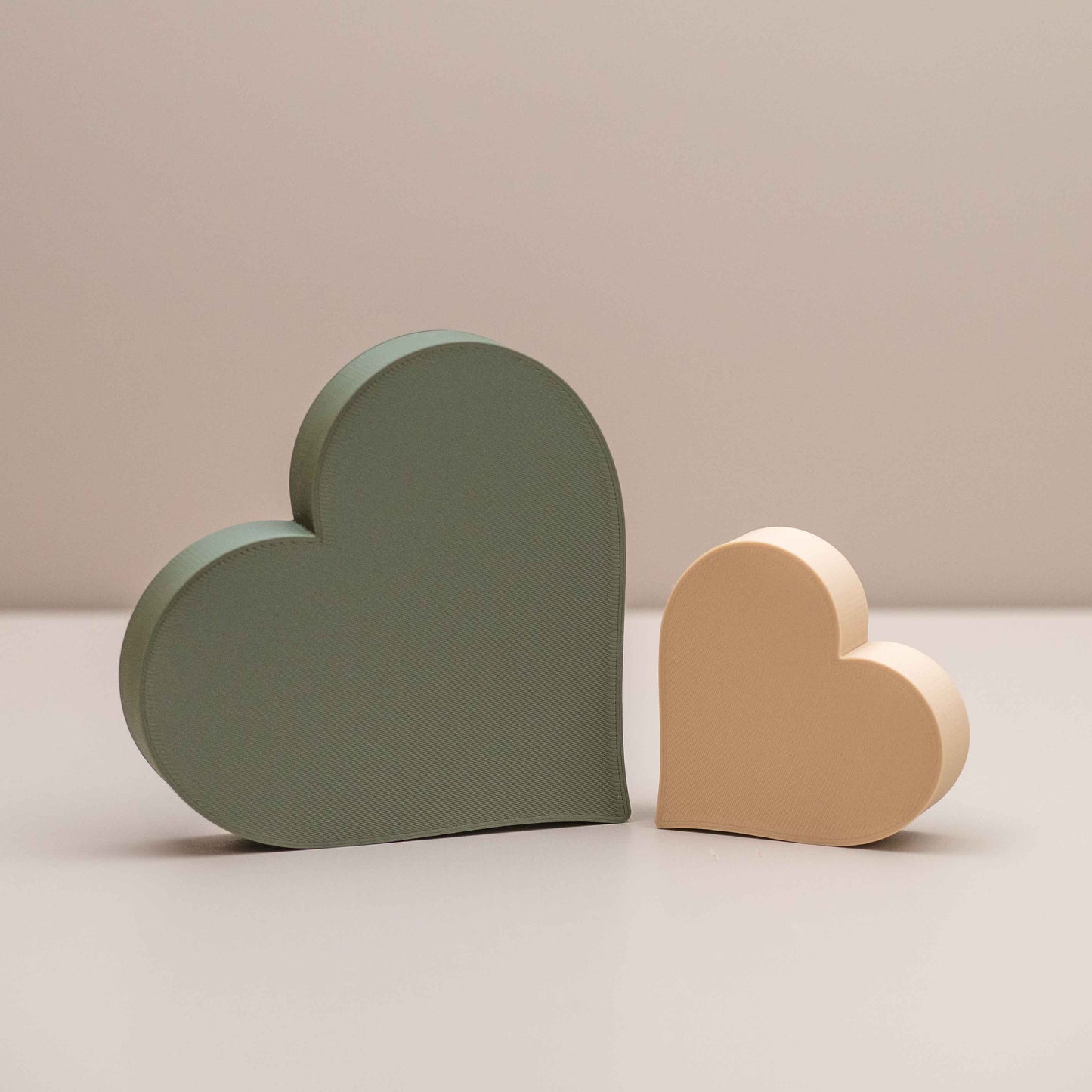 Love Heart Ornaments - Set of of 2 - Olive Green and Beige