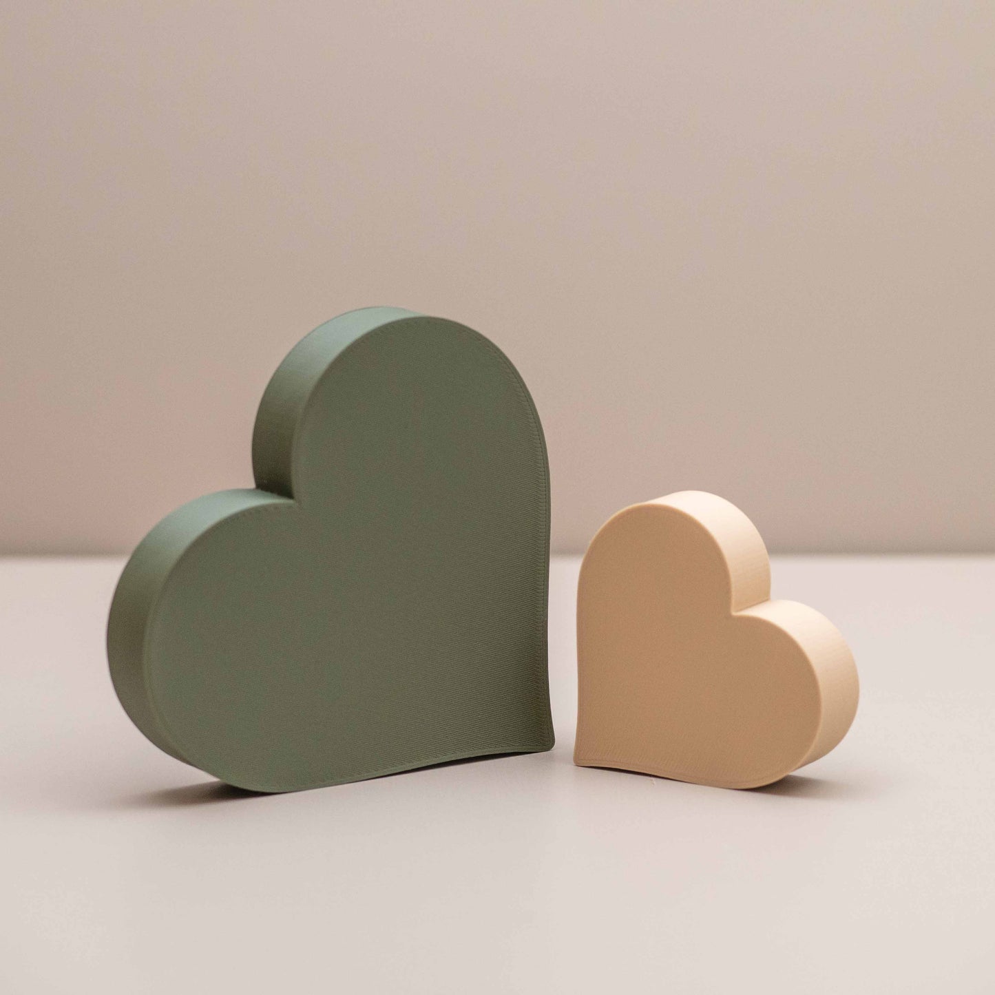 Love Heart Ornaments - Set of of 2 - Olive Green and Beige