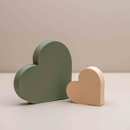 Love Heart Ornaments - Set of of 2 - Olive Green and Beige