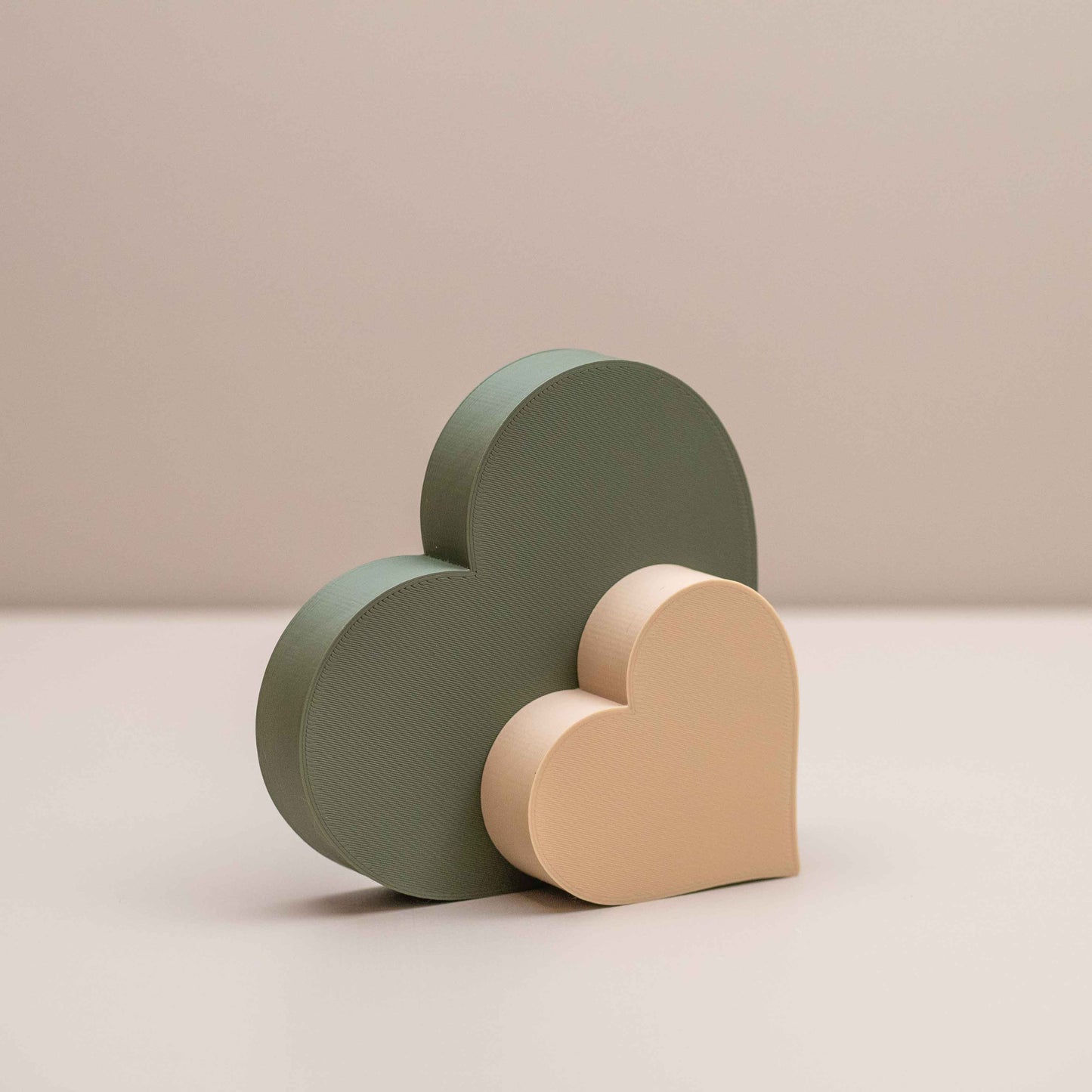 Love Heart Ornaments - Set of of 2 - Olive Green and Beige