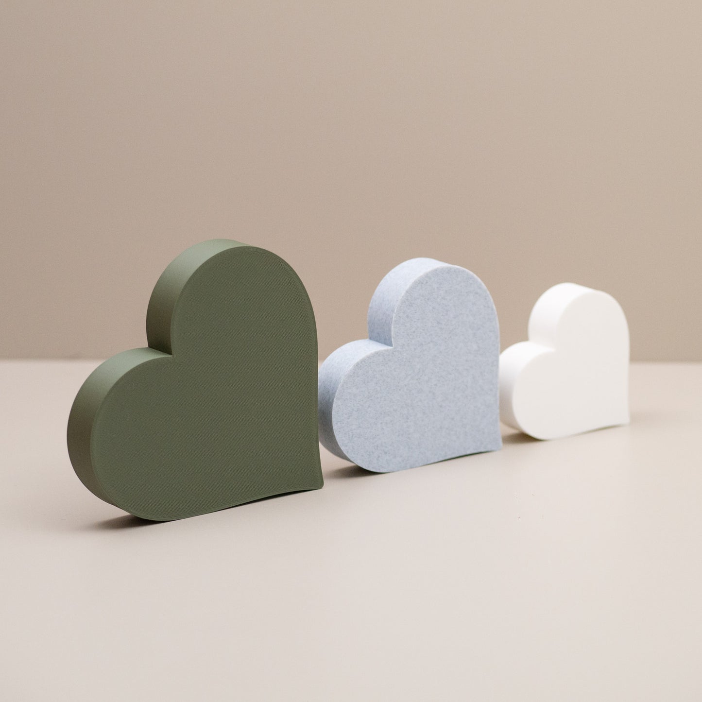 Love Heart Ornaments - Set of of 3 - Olive Green, Stone and White
