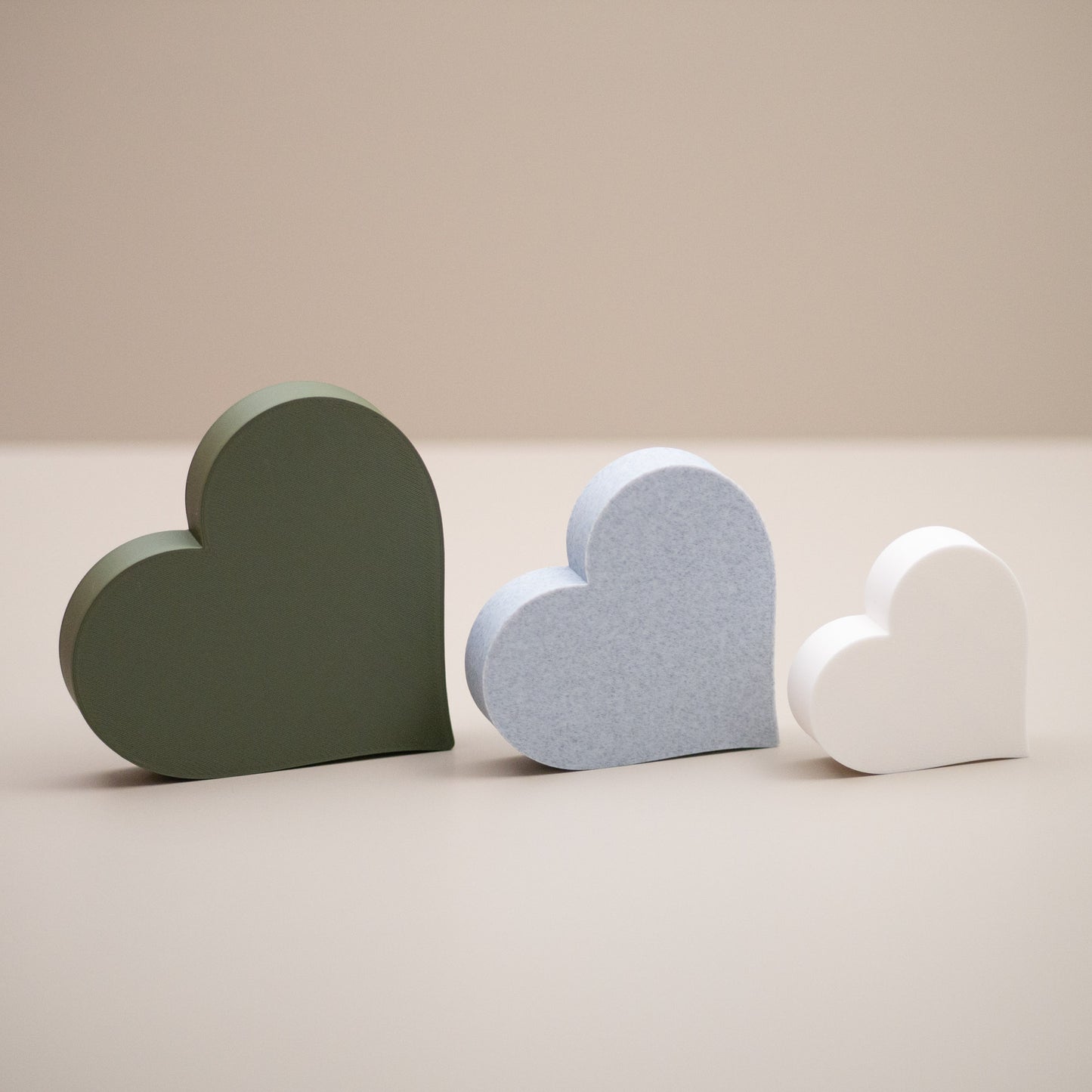 Love Heart Ornaments - Set of of 3 - Olive Green, Stone and White